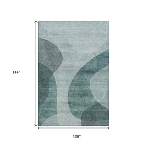 HomeRoots 9' X 12' Geometric Green and Gray Washable Area Rug with UV Protection - Stylish & Durable Design 654837