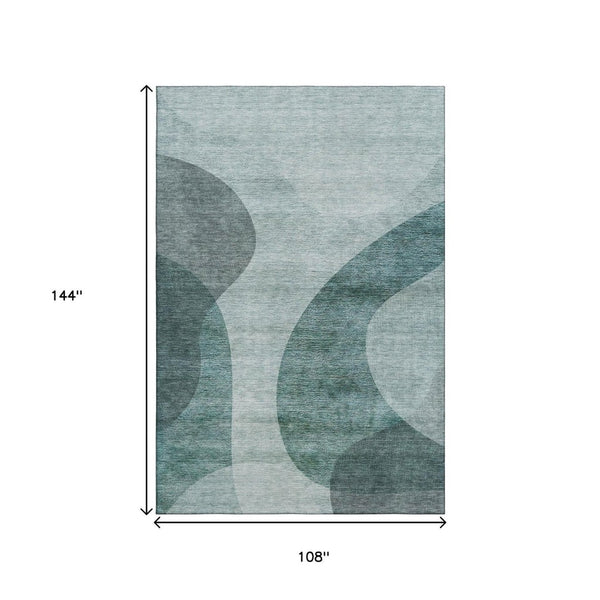 HomeRoots 9' X 12' Geometric Green and Gray Washable Area Rug with UV Protection - Stylish & Durable Design 654837