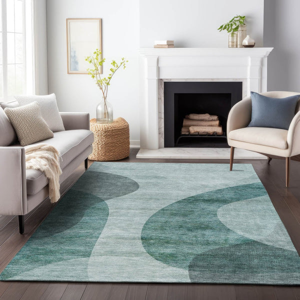 HomeRoots 9' X 12' Geometric Green and Gray Washable Area Rug with UV Protection - Stylish & Durable Design 654837