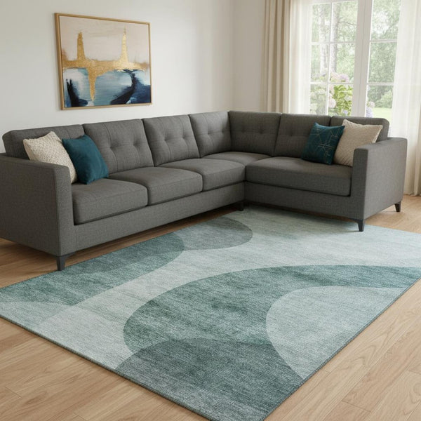 HomeRoots 9' X 12' Geometric Green and Gray Washable Area Rug with UV Protection - Stylish & Durable Design 654837