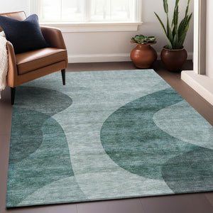 HomeRoots 9' X 12' Geometric Green and Gray Washable Area Rug with UV Protection - Stylish & Durable Design 654837