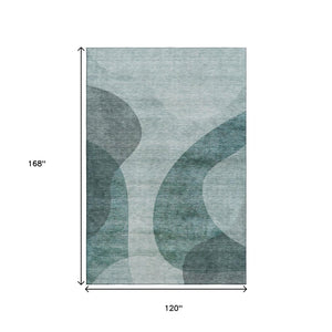 HomeRoots 10' Geometric Green and Gray Washable Area Rug - UV Protected, Stain-Resistant, Durable Design for Homes 654838