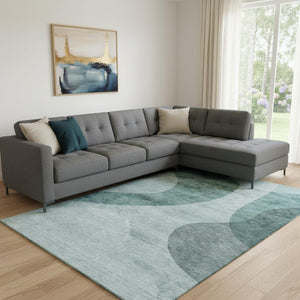 HomeRoots 10' Geometric Green and Gray Washable Area Rug - UV Protected, Stain-Resistant, Durable Design for Homes 654838