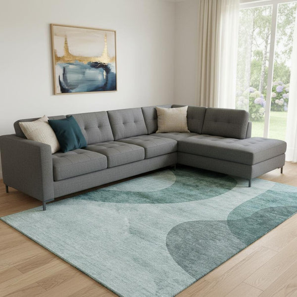 HomeRoots 10' Geometric Green and Gray Washable Area Rug - UV Protected, Stain-Resistant, Durable Design for Homes 654838