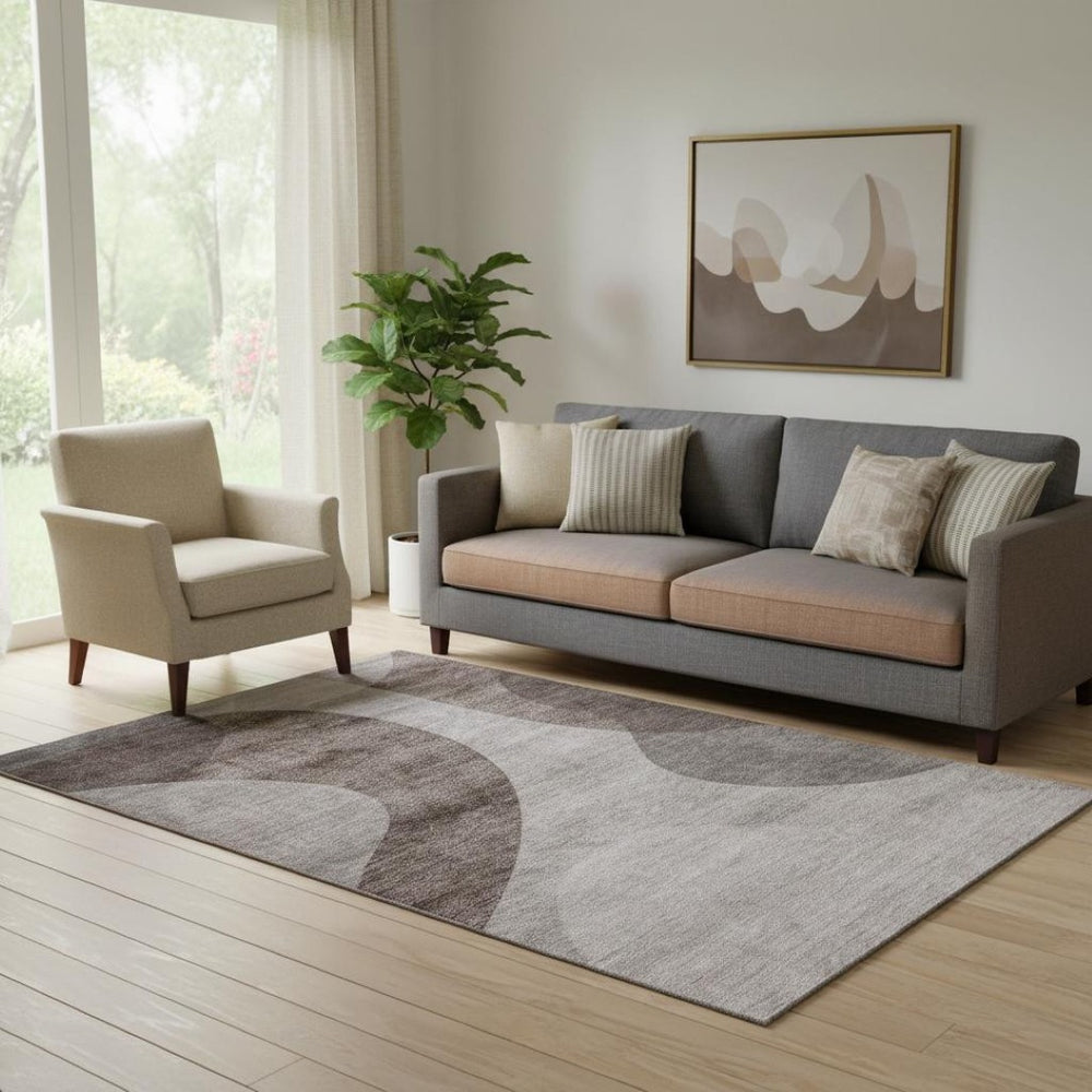 HomeRoots 5' X 8' Geometric Area Rug in Coffee & Taupe - Washable, UV Protected, Kid & Pet-Friendly Design 654840