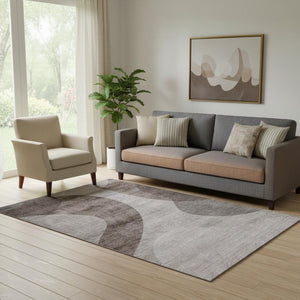HomeRoots 5' X 8' Geometric Area Rug in Coffee & Taupe - Washable, UV Protected, Kid & Pet-Friendly Design 654840