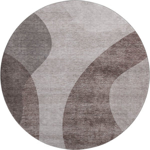 HomeRoots 8' Stylish Coffee and Taupe Geometric Round Rug - Washable, UV-Protected, Perfect for Homes! 654841