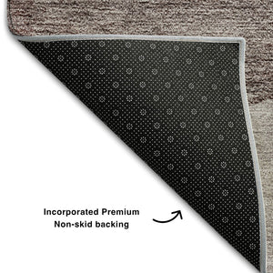 HomeRoots 8' Stylish Coffee and Taupe Geometric Round Rug - Washable, UV-Protected, Perfect for Homes! 654841