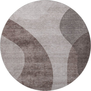 HomeRoots 8' Stylish Coffee and Taupe Geometric Round Rug - Washable, UV-Protected, Perfect for Homes! 654841