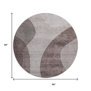 HomeRoots 8' Stylish Coffee and Taupe Geometric Round Rug - Washable, UV-Protected, Perfect for Homes! 654841