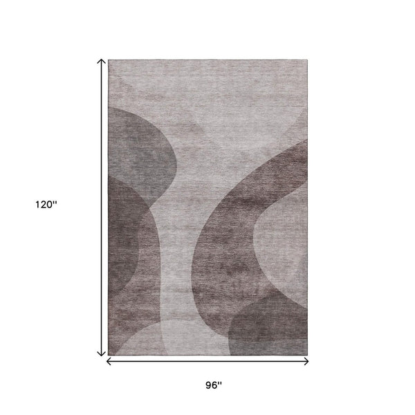 HomeRoots 8' X 10' Coffee & Taupe Geometric Washable Area Rug with UV Protection for Stylish, Durable Living 654842
