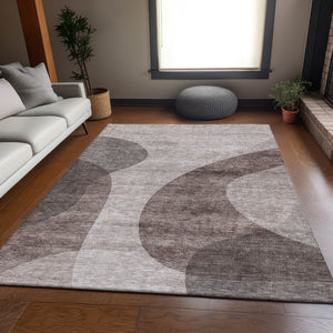 HomeRoots 8' X 10' Coffee & Taupe Geometric Washable Area Rug with UV Protection for Stylish, Durable Living 654842