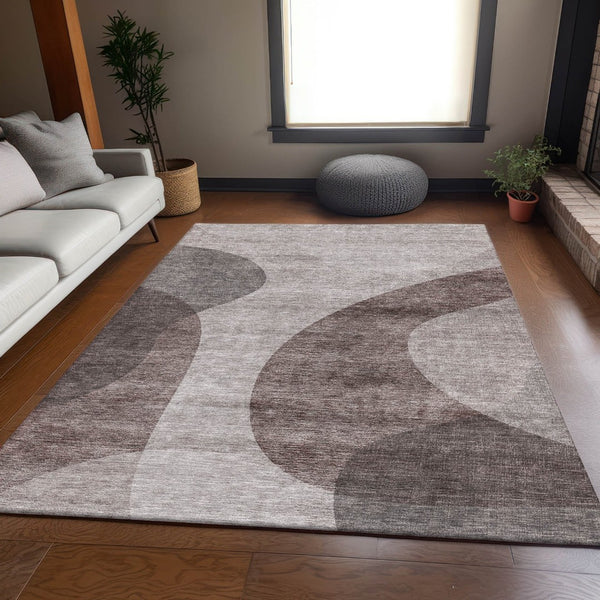 HomeRoots 8' X 10' Coffee & Taupe Geometric Washable Area Rug with UV Protection for Stylish, Durable Living 654842