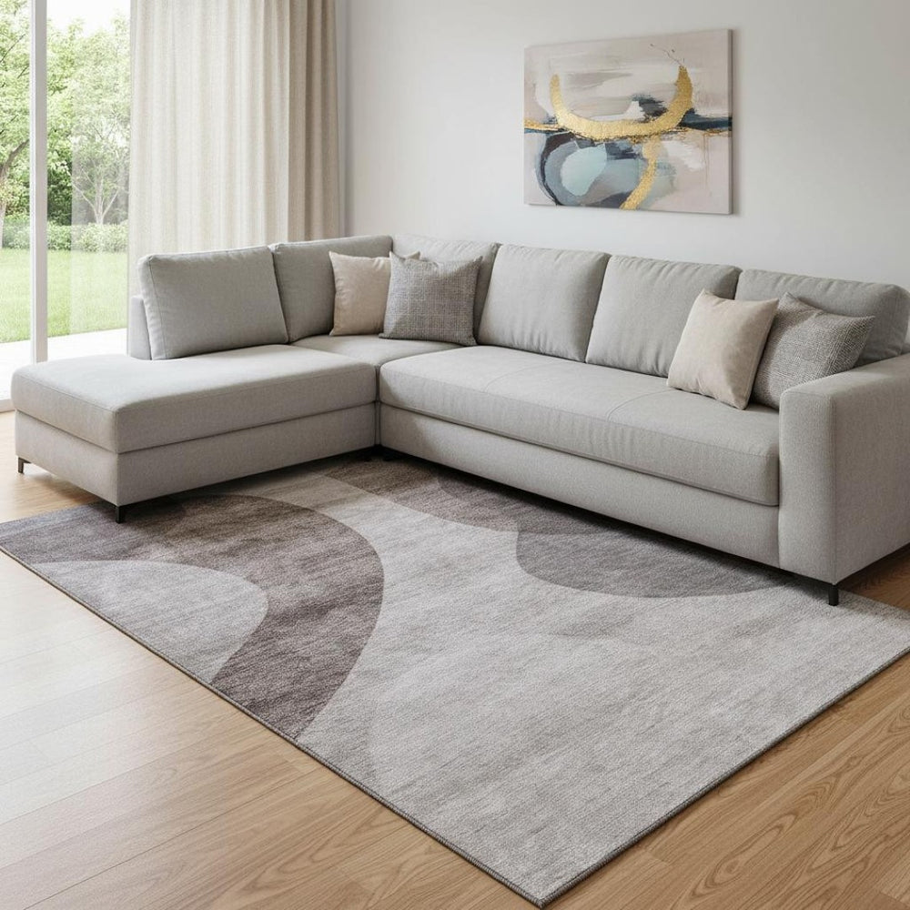 HomeRoots 8' X 10' Coffee & Taupe Geometric Washable Area Rug with UV Protection for Stylish, Durable Living 654842