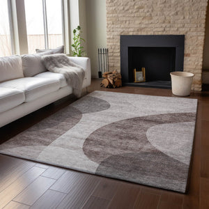 HomeRoots 8' X 10' Coffee & Taupe Geometric Washable Area Rug with UV Protection for Stylish, Durable Living 654842