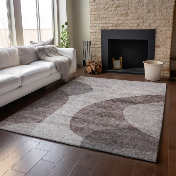HomeRoots 8' X 10' Coffee & Taupe Geometric Washable Area Rug with UV Protection for Stylish, Durable Living 654842