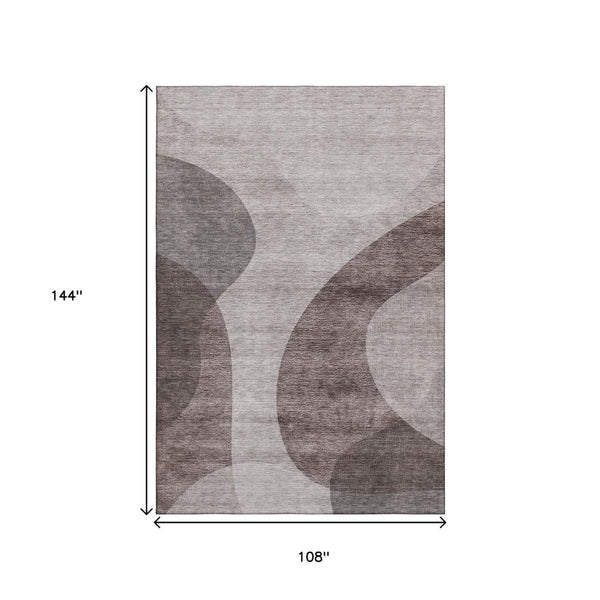 HomeRoots 9' X 12' Coffee & Taupe Geometric Area Rug – Washable, UV-Protected, Durable for High-Traffic Spaces 654843
