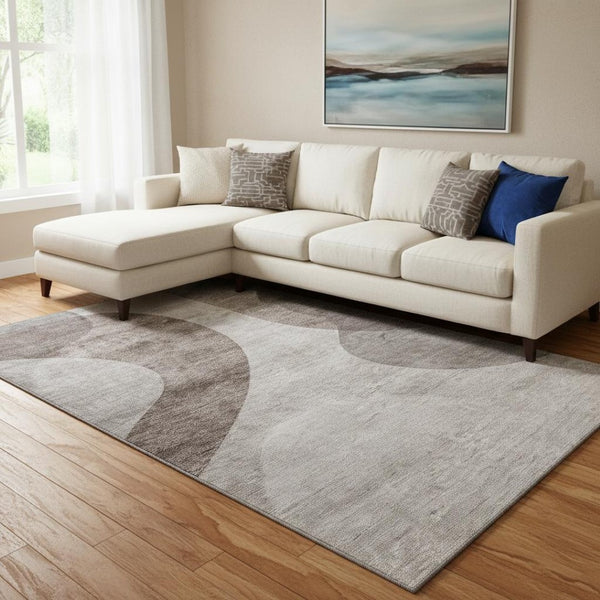 HomeRoots 9' X 12' Coffee & Taupe Geometric Area Rug – Washable, UV-Protected, Durable for High-Traffic Spaces 654843
