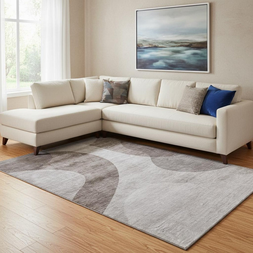 HomeRoots 10' X 14' Coffee and Taupe Geometric Area Rug – Washable, UV Protected, Perfect for High-Traffic Homes! 654844