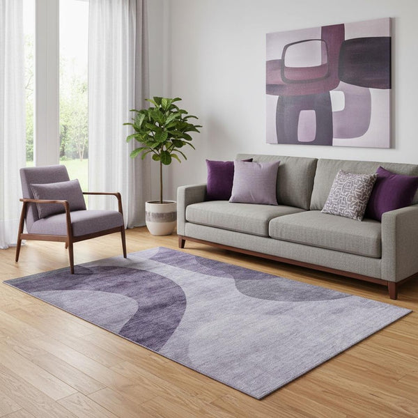 HomeRoots 5' X 8' Stylish Purple and Ivory Geometric Area Rug - Washable, Durable, UV-Protected for Homes 654846
