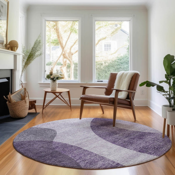 HomeRoots 8' Purple and Ivory Geometric Round Rug - Washable, UV-Protected, Stain-Resistant for Easy Care 654847