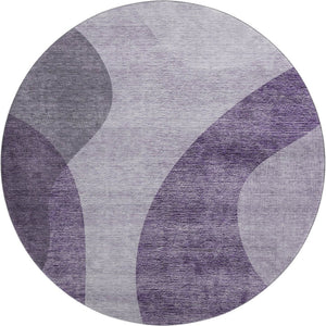 HomeRoots 8' Purple and Ivory Geometric Round Rug - Washable, UV-Protected, Stain-Resistant for Easy Care 654847