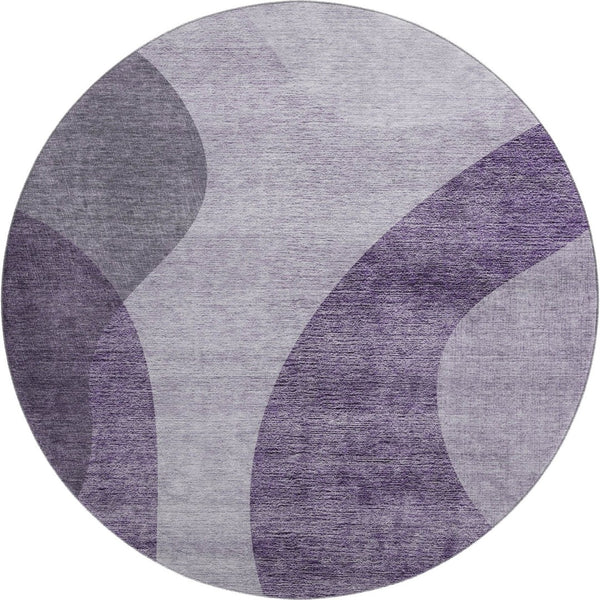 HomeRoots 8' Purple and Ivory Geometric Round Rug - Washable, UV-Protected, Stain-Resistant for Easy Care 654847