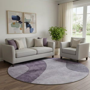 HomeRoots 8' Purple and Ivory Geometric Round Rug - Washable, UV-Protected, Stain-Resistant for Easy Care 654847