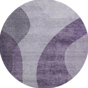 HomeRoots 8' Purple and Ivory Geometric Round Rug - Washable, UV-Protected, Stain-Resistant for Easy Care 654847