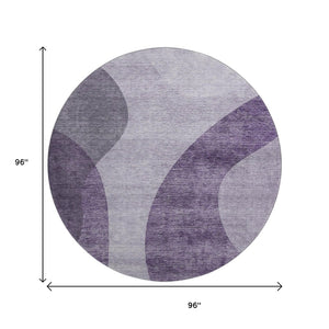 HomeRoots 8' Purple and Ivory Geometric Round Rug - Washable, UV-Protected, Stain-Resistant for Easy Care 654847