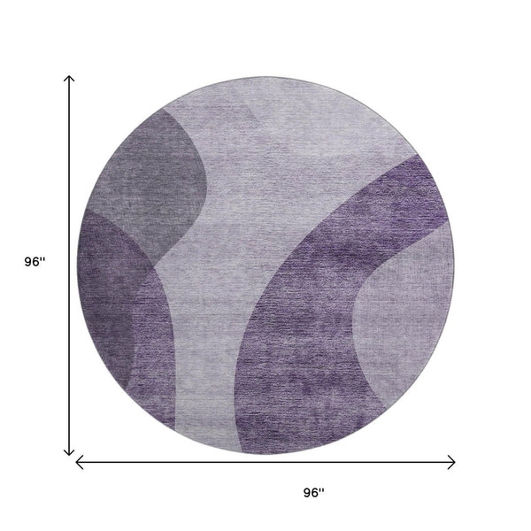 HomeRoots 8' Purple and Ivory Geometric Round Rug - Washable, UV-Protected, Stain-Resistant for Easy Care 654847