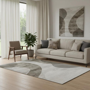 HomeRoots 5' X 8' Modern Taupe & Beige Geometric Area Rug – Washable, UV Protected, Durable Design for Homes 654852