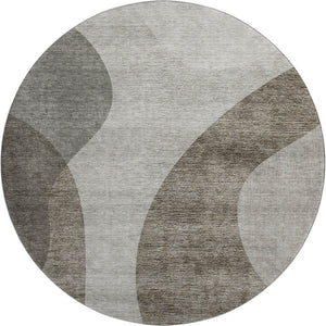 HomeRoots 8' Taupe and Beige Geometric Round Rug - Washable, UV-Protected, Family-Friendly Design for Cozy Spaces 654853