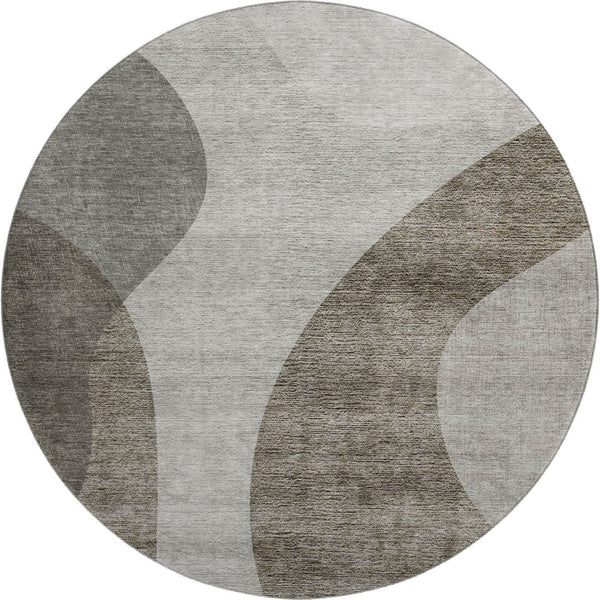 HomeRoots 8' Taupe and Beige Geometric Round Rug - Washable, UV-Protected, Family-Friendly Design for Cozy Spaces 654853