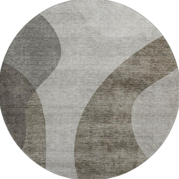 HomeRoots 8' Taupe and Beige Geometric Round Rug - Washable, UV-Protected, Family-Friendly Design for Cozy Spaces 654853