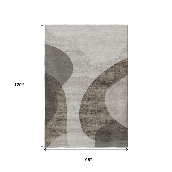 HomeRoots 8' X 10' Modern Taupe & Beige Geometric Washable Area Rug with UV Protection for Busy Homes 654854