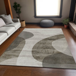 HomeRoots 8' X 10' Modern Taupe & Beige Geometric Washable Area Rug with UV Protection for Busy Homes 654854
