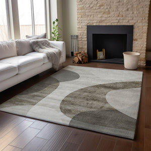 HomeRoots 8' X 10' Modern Taupe & Beige Geometric Washable Area Rug with UV Protection for Busy Homes 654854