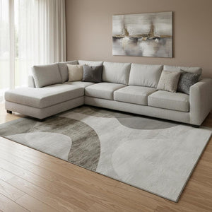 HomeRoots 8' X 10' Modern Taupe & Beige Geometric Washable Area Rug with UV Protection for Busy Homes 654854