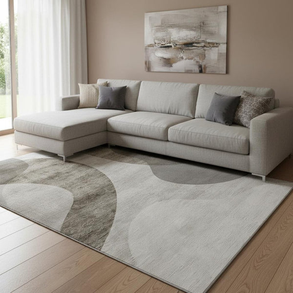 HomeRoots 10' X 14' Taupe & Beige Geometric Area Rug - Washable, UV Protected, Ideal for Family Living Spaces 654856