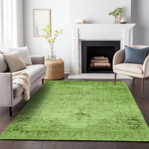 HomeRoots 5' X 8' Artichoke Green & Gray Oriental Area Rug - Washable, Stain Resistant & UV Protected Design 654858