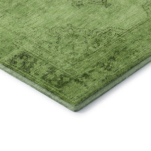 HomeRoots 5' X 8' Artichoke Green & Gray Oriental Area Rug - Washable, Stain Resistant & UV Protected Design 654858