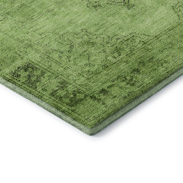 HomeRoots 5' X 8' Artichoke Green & Gray Oriental Area Rug - Washable, Stain Resistant & UV Protected Design 654858