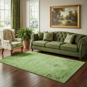 HomeRoots 5' X 8' Artichoke Green & Gray Oriental Area Rug - Washable, Stain Resistant & UV Protected Design 654858
