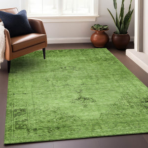 HomeRoots 5' X 8' Artichoke Green & Gray Oriental Area Rug - Washable, Stain Resistant & UV Protected Design 654858