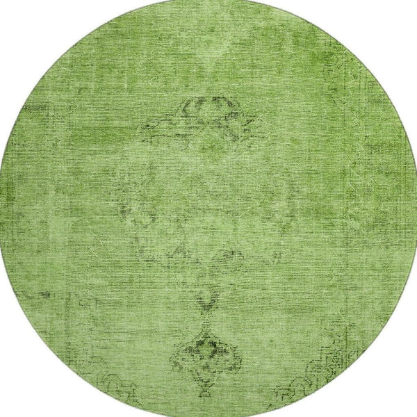 HomeRoots 8' Artichoke Green & Gray Oriental Round Rug - Washable, UV Protected, Stain Resistant, Durable Design 654859