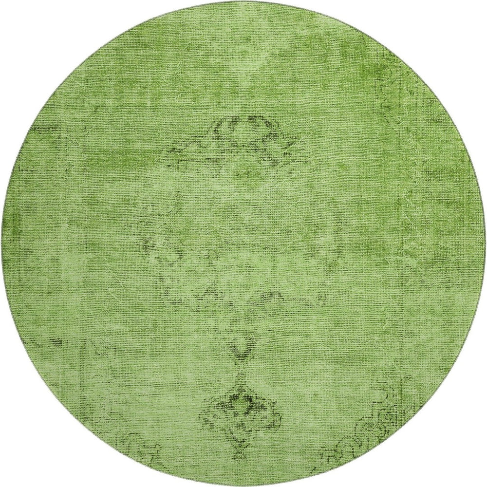 HomeRoots 8' Artichoke Green & Gray Oriental Round Rug - Washable, UV Protected, Stain Resistant, Durable Design 654859