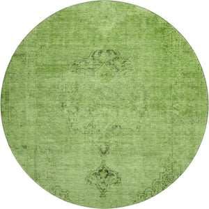 HomeRoots 8' Artichoke Green & Gray Oriental Round Rug - Washable, UV Protected, Stain Resistant, Durable Design 654859