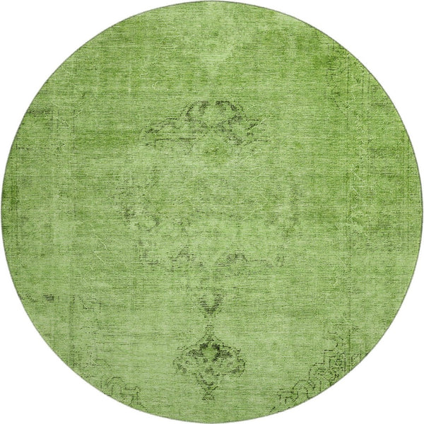 HomeRoots 8' Artichoke Green & Gray Oriental Round Rug - Washable, UV Protected, Stain Resistant, Durable Design 654859