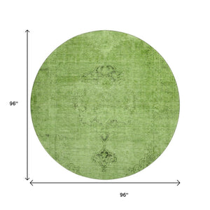 HomeRoots 8' Artichoke Green & Gray Oriental Round Rug - Washable, UV Protected, Stain Resistant, Durable Design 654859
